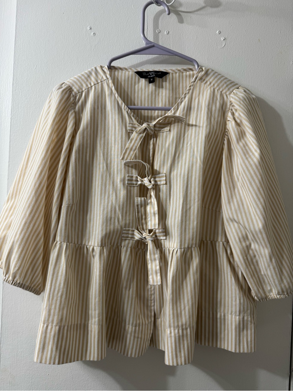 Velvet Heart Striped Button Blouse in Cream & Tan
